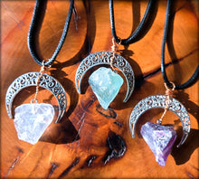 Load image into Gallery viewer, Crescent Moon Raw Stone Necklace (random grab)