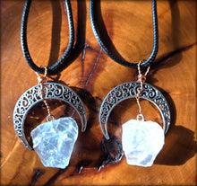 Load image into Gallery viewer, Crescent Moon Raw Stone Necklace (random grab)